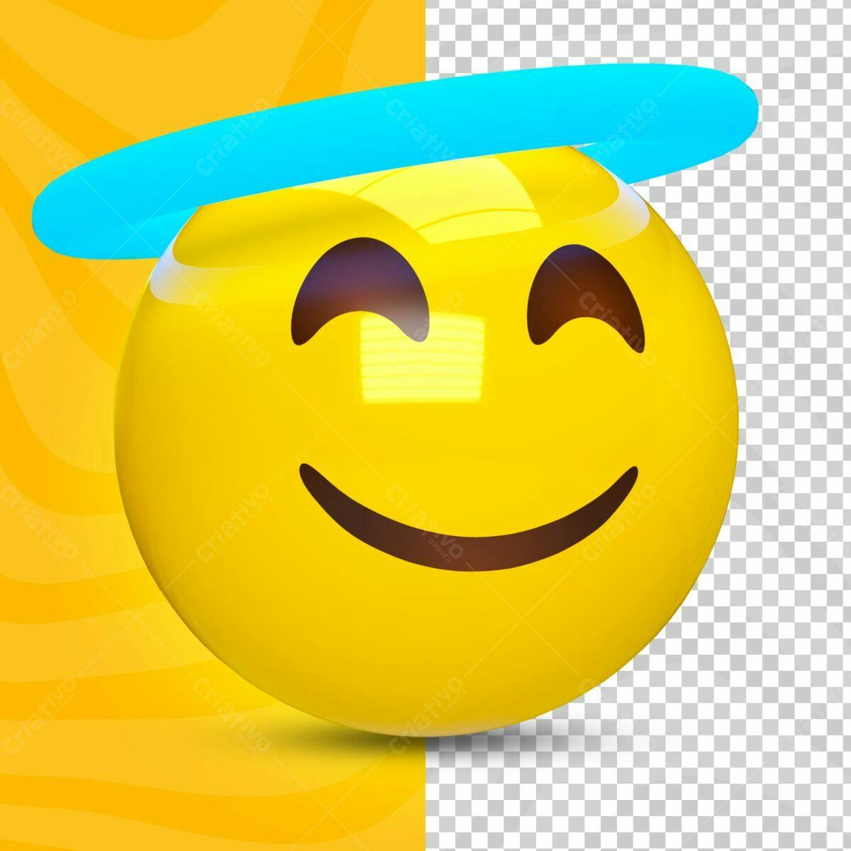 Selo 3D Emoji Amarelo com Aro Azul