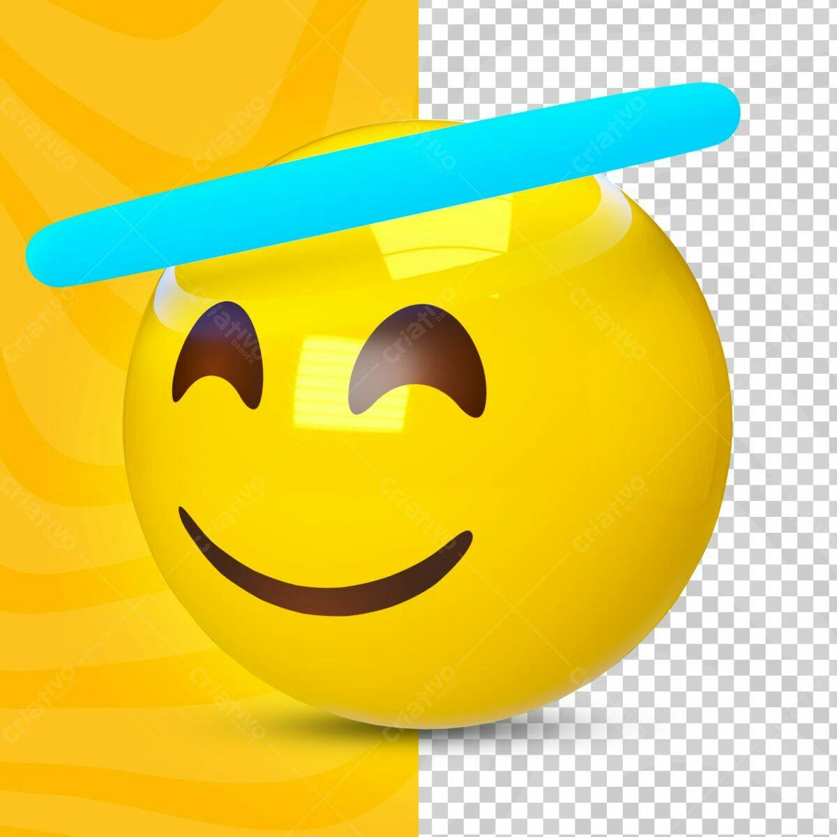 Selo 3D Emoji Amarelo Sorrindo com Acabamento Brilhante