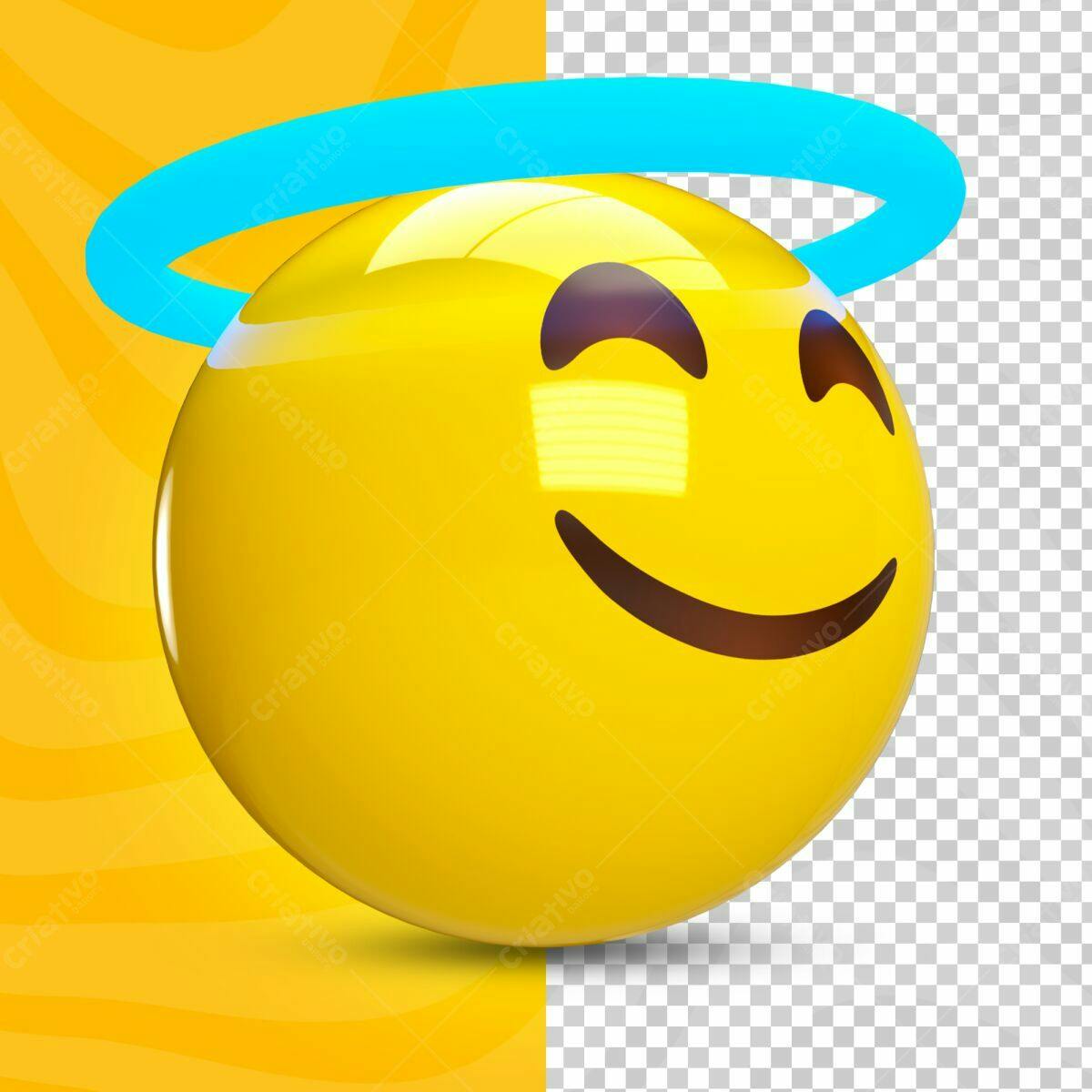 Selo 3D Emoji Amarelo Sorrindo com Halo Azul