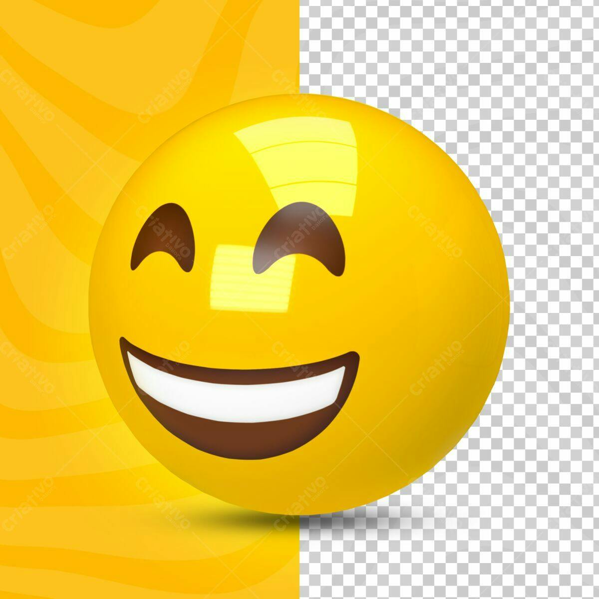 Selo 3D Emoticon Amarelo Sorrindo Brilhante