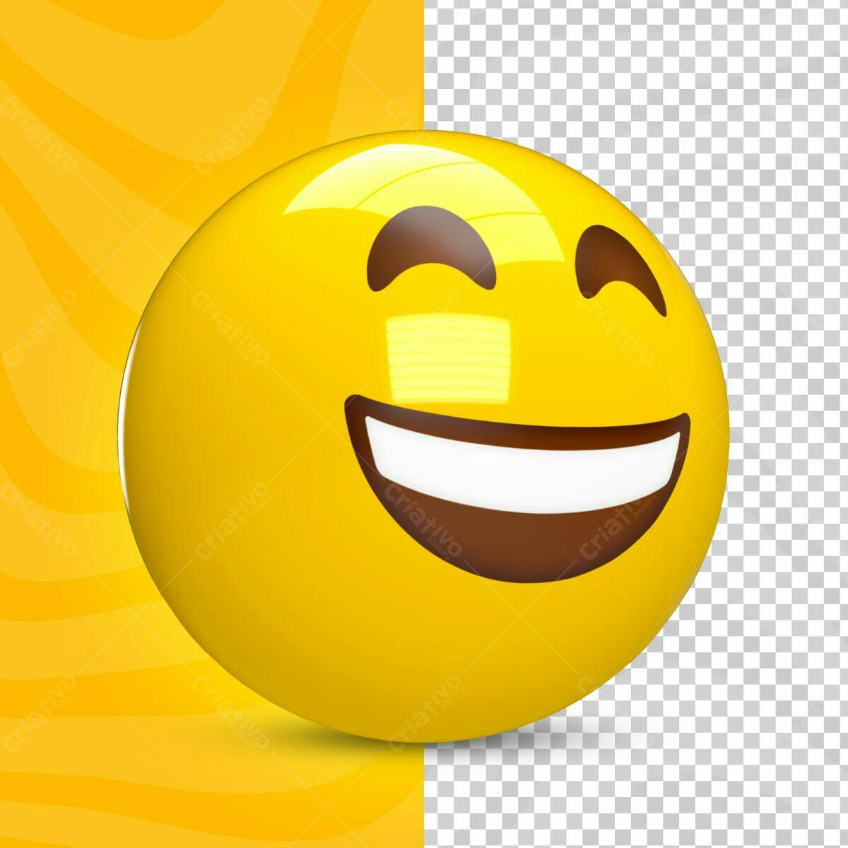 Selo 3D Emoticon Sorriso Amarelo Brilhante