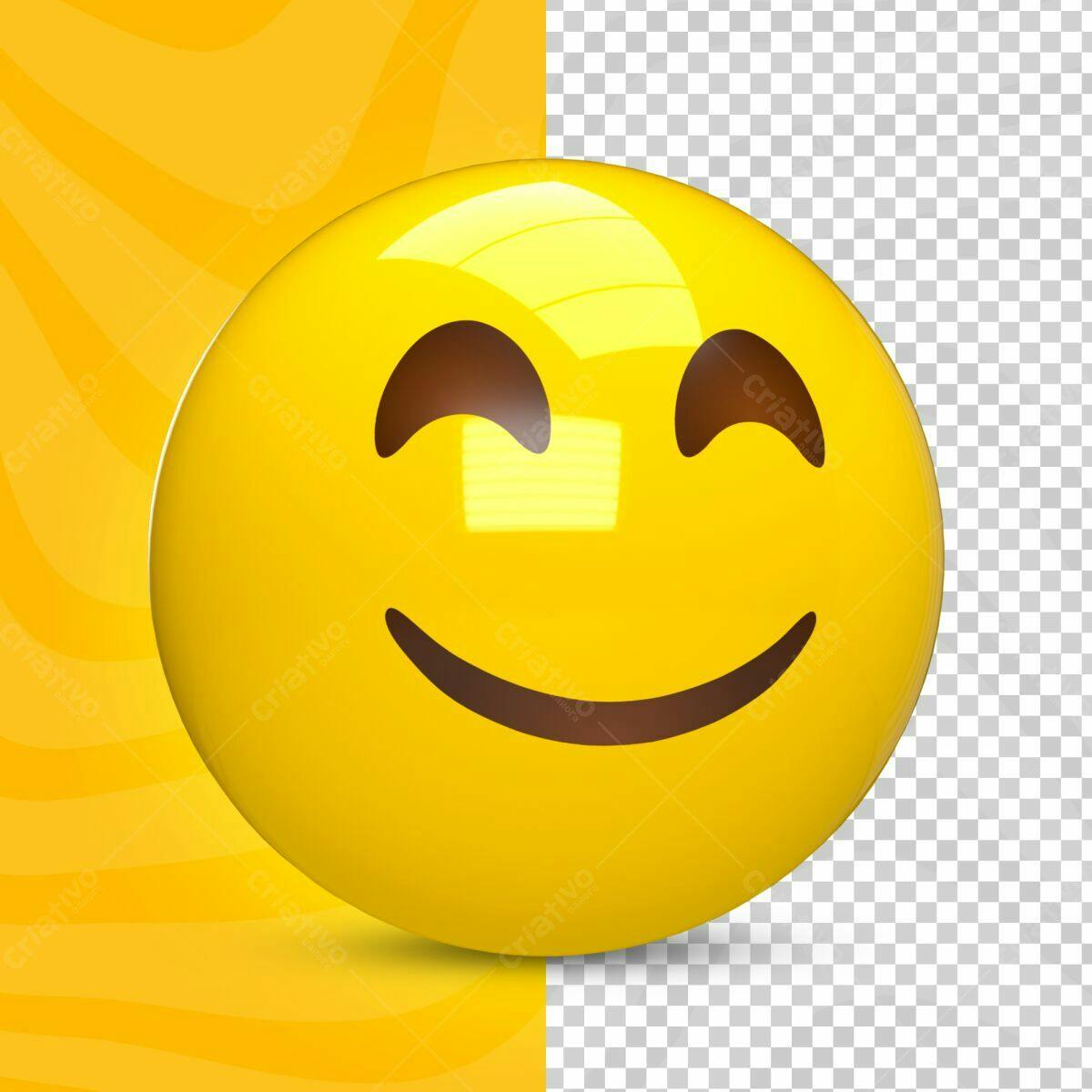 Selo 3D Emoticon Amarelo Sorrindo Brilhante