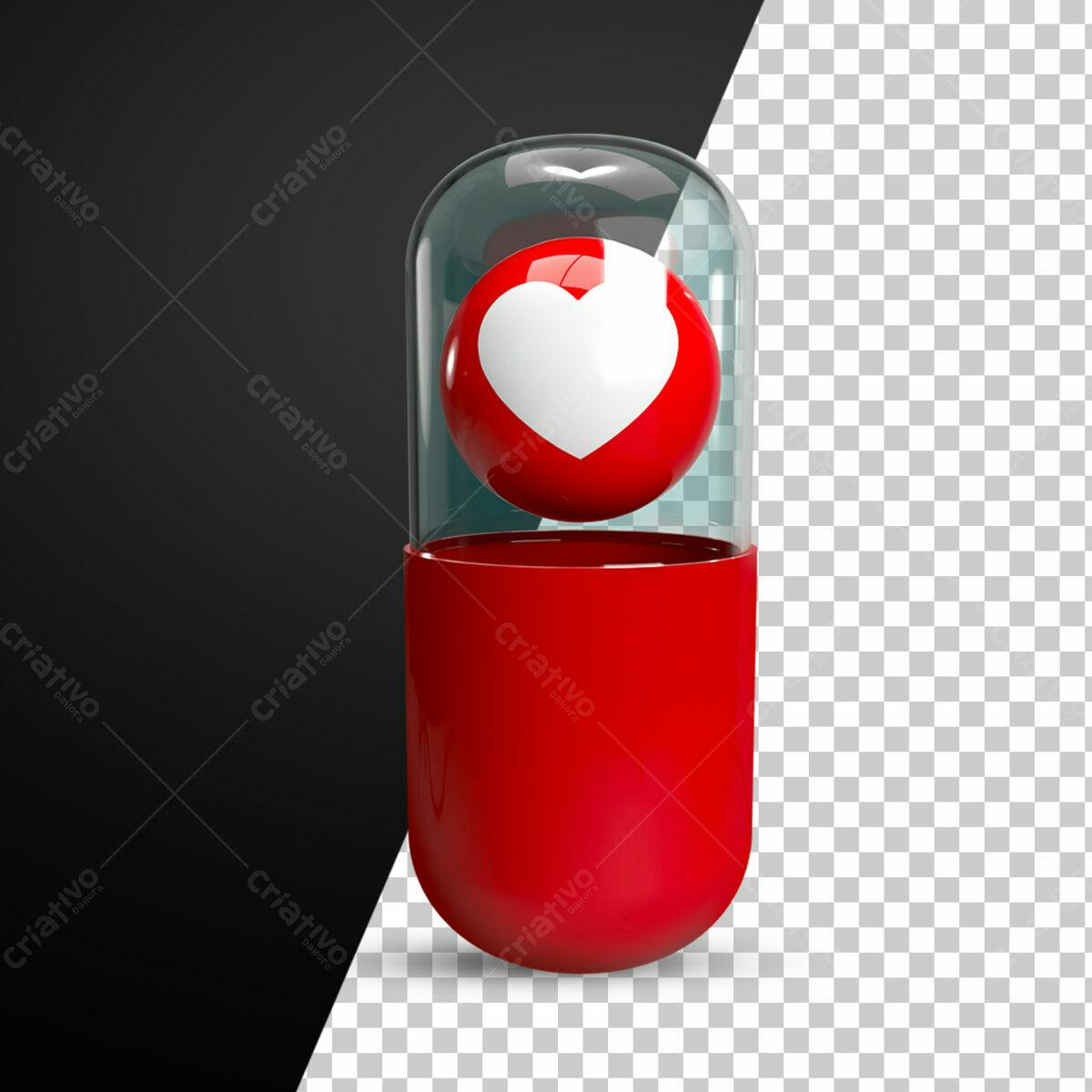 Selo 3D cápsula coração vermelho e branco