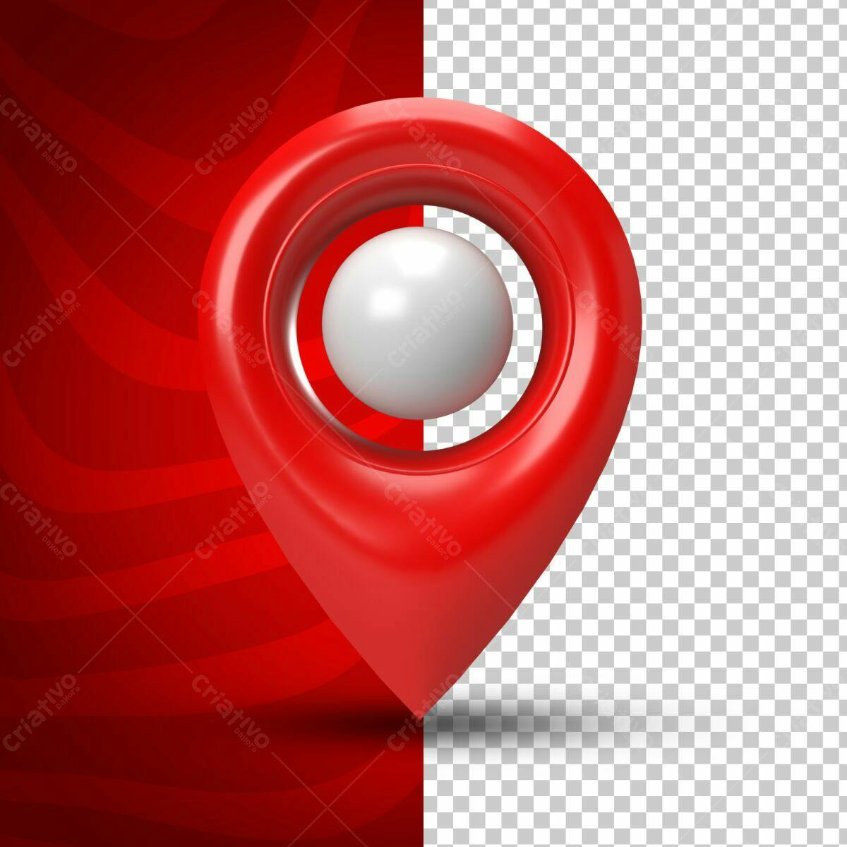 Selo 3D de localização vermelho e branco