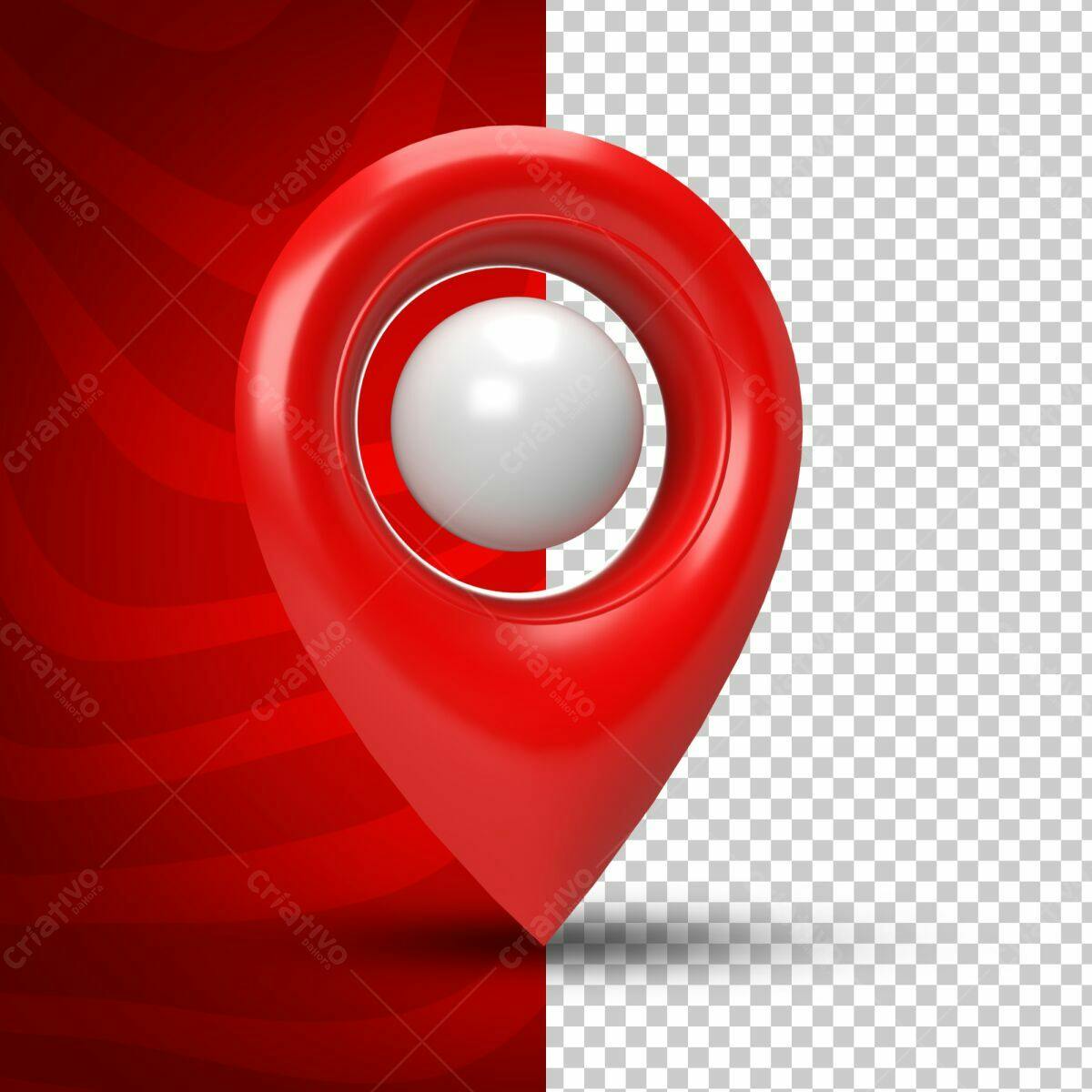 Selo 3D de localização vermelho e branco