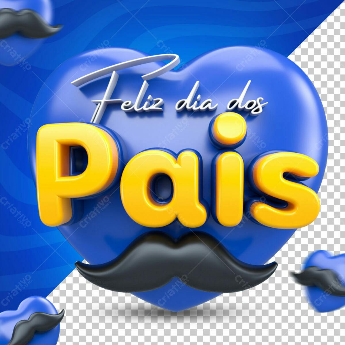 Selo 3D Dia dos Pais Azul e Amarelo