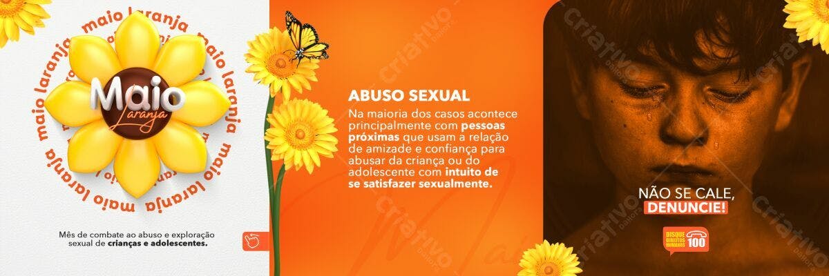 Banner Maio Laranja - Combate ao Abuso Sexual PSD Editável