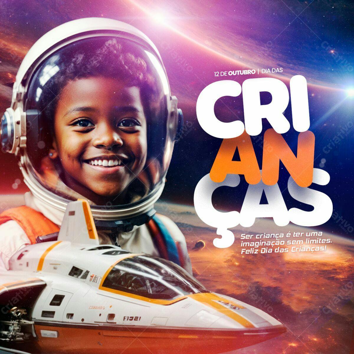 Flyer Dia das Crianças com Astronauta PSD Editável
