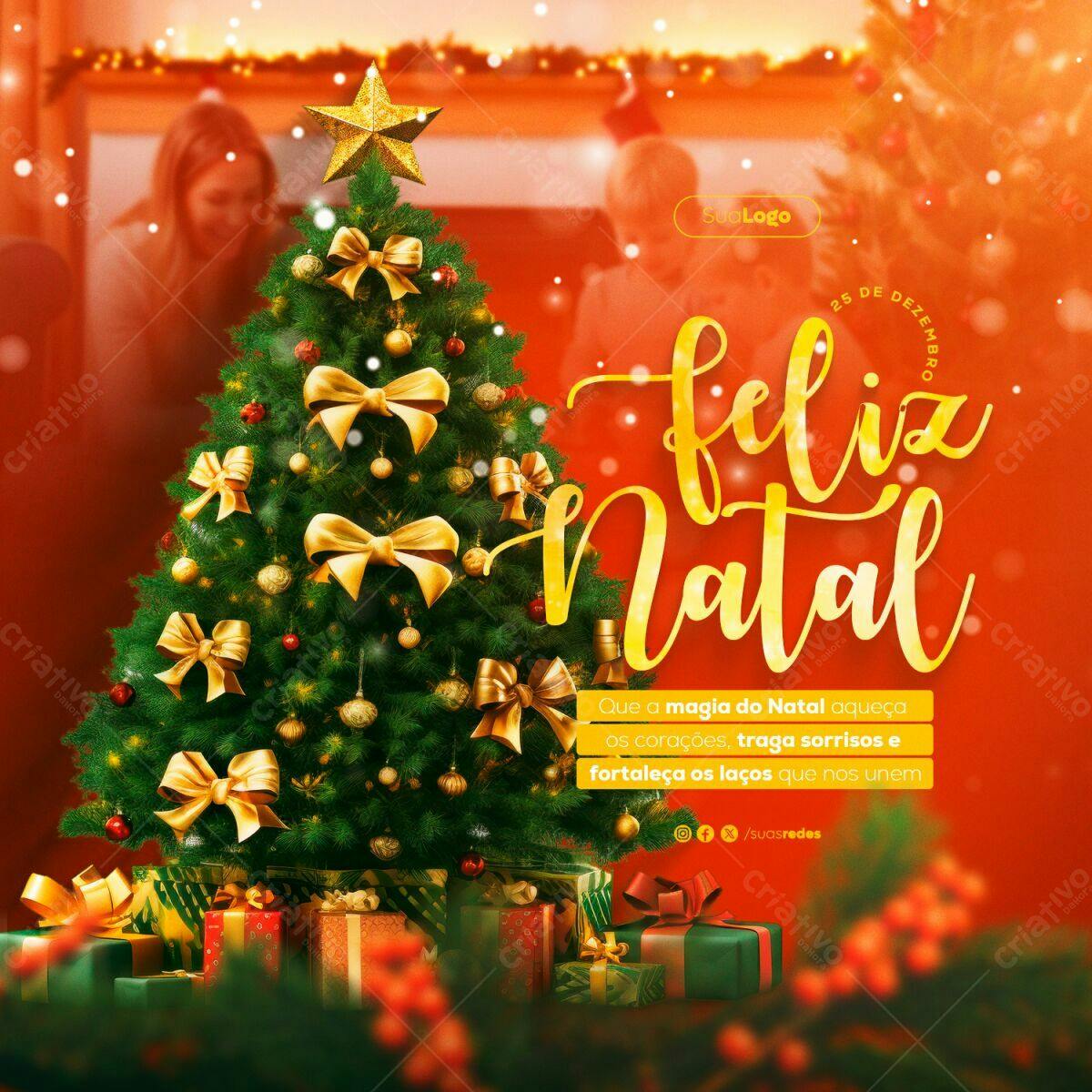 Flyer Natalino com Árvore e Presentes PSD Editável