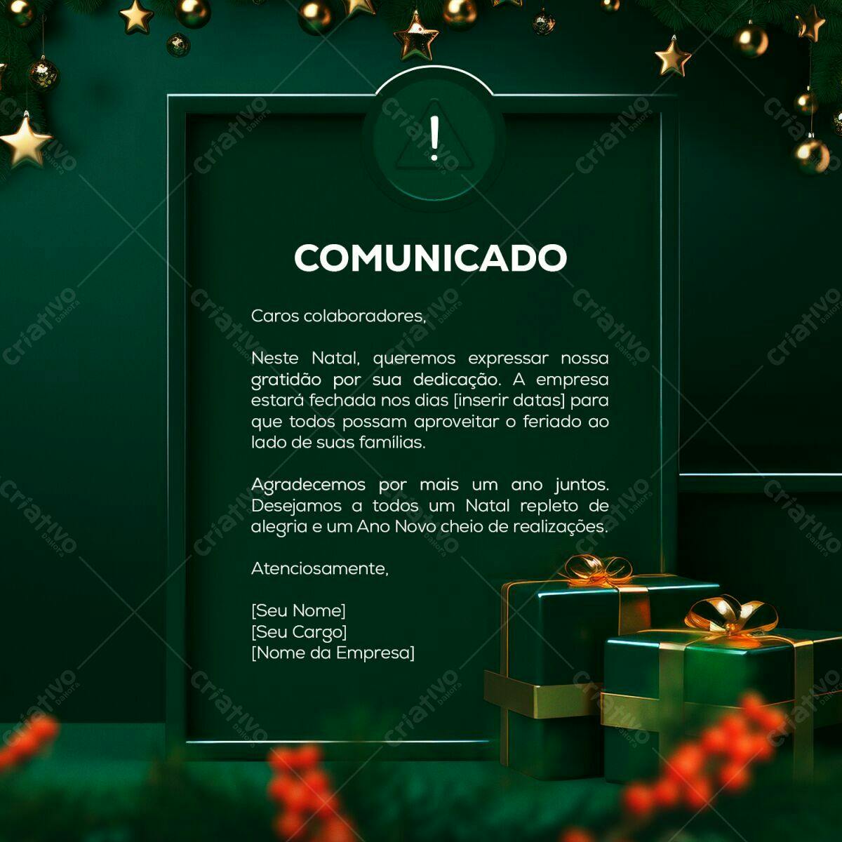 Comunicado de Natal para Empresa PSD Editável