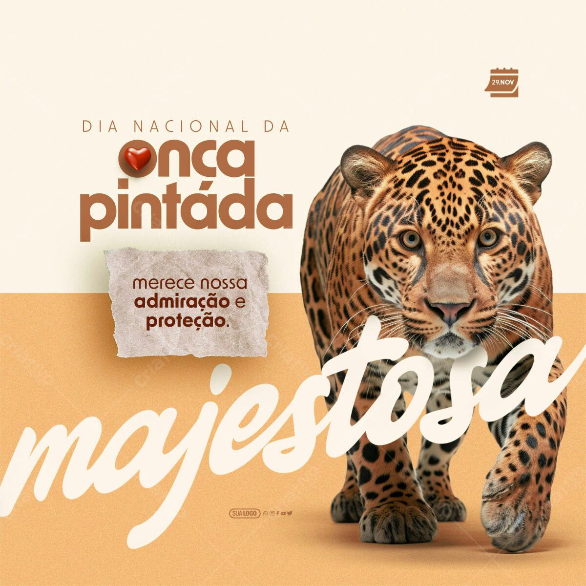 Post para Dia Nacional da Onça Pintada PSD Editável
