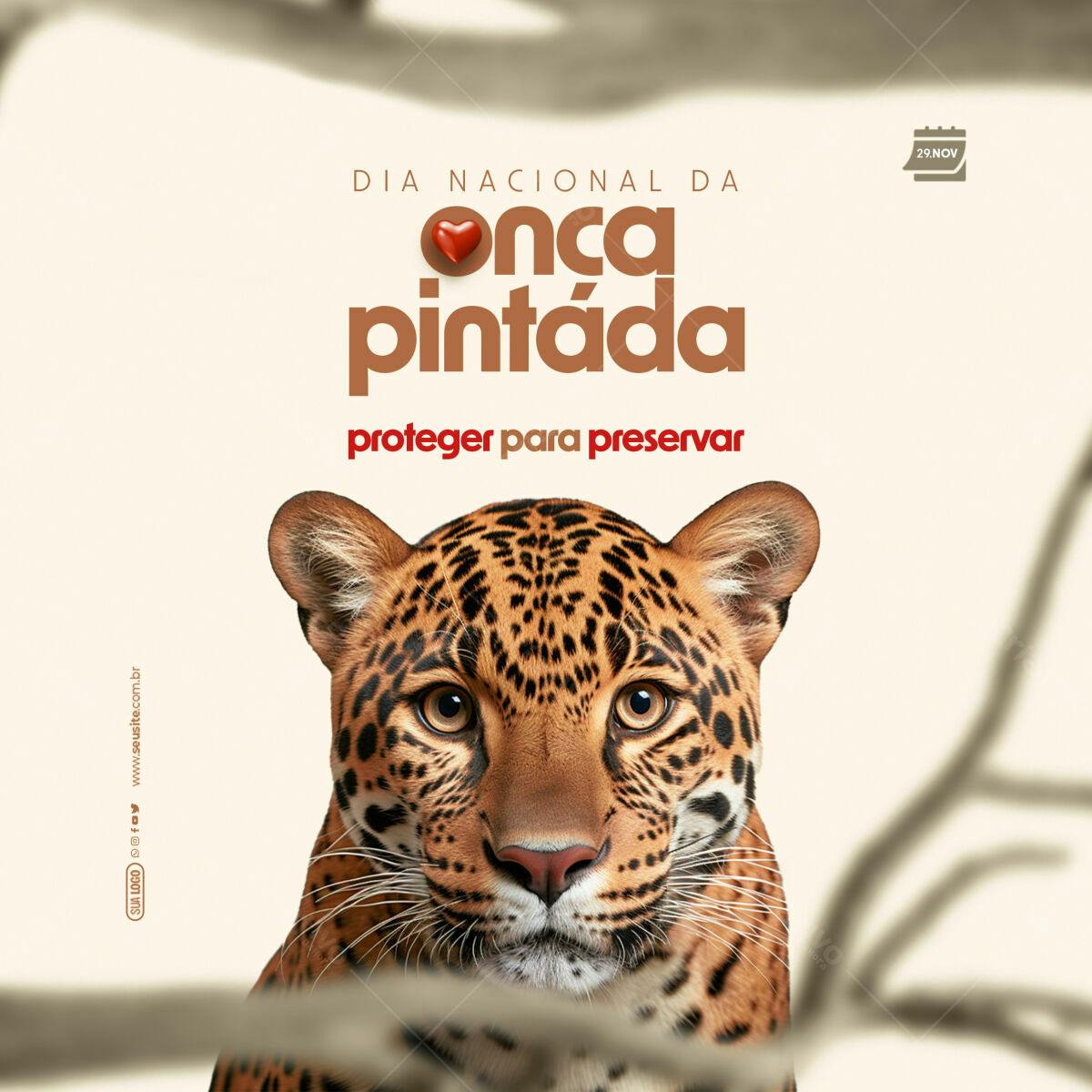 Post para o Dia Nacional da Onça Pintada PSD Editável