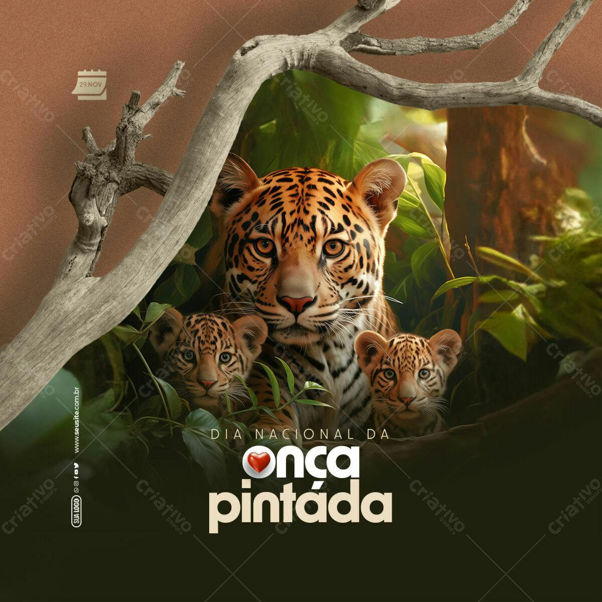 Post para o Dia Nacional da Onça Pintada PSD Editável