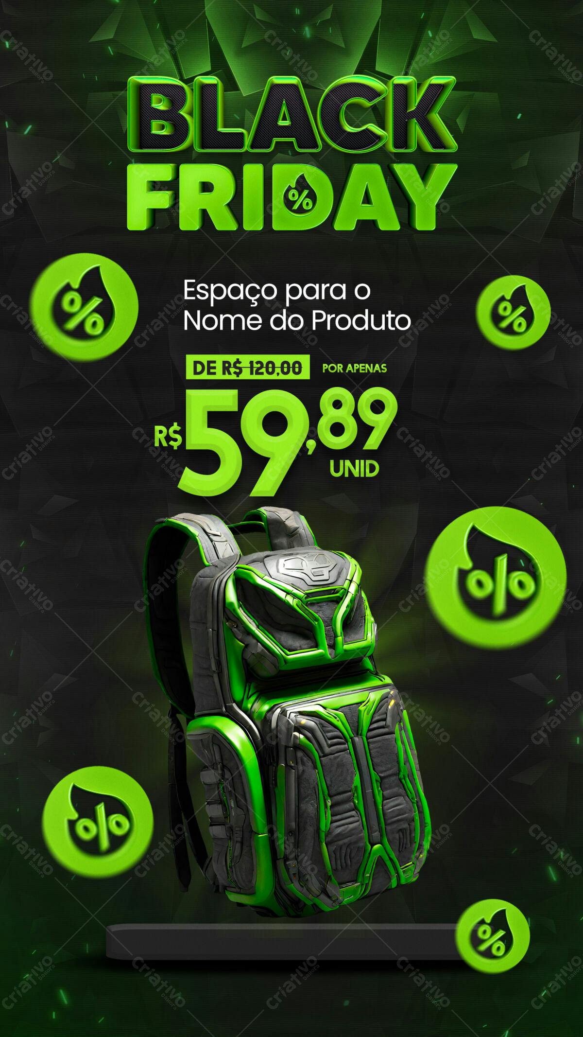 Flyer Black Friday com Mochila Gamer PSD Editável