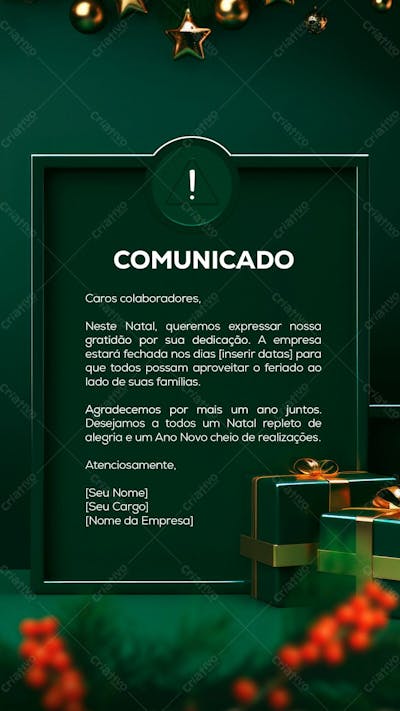 Comunicado Feriado Natalino Social Media Post Stories
