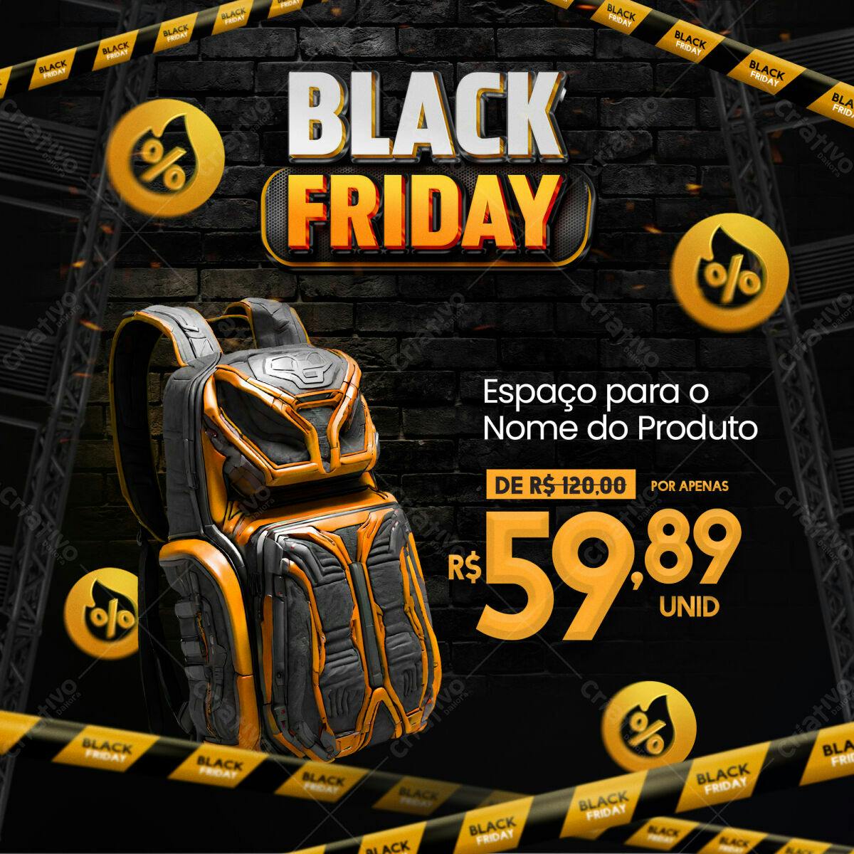 Flyer Black Friday com Mochila Gamer PSD Editável