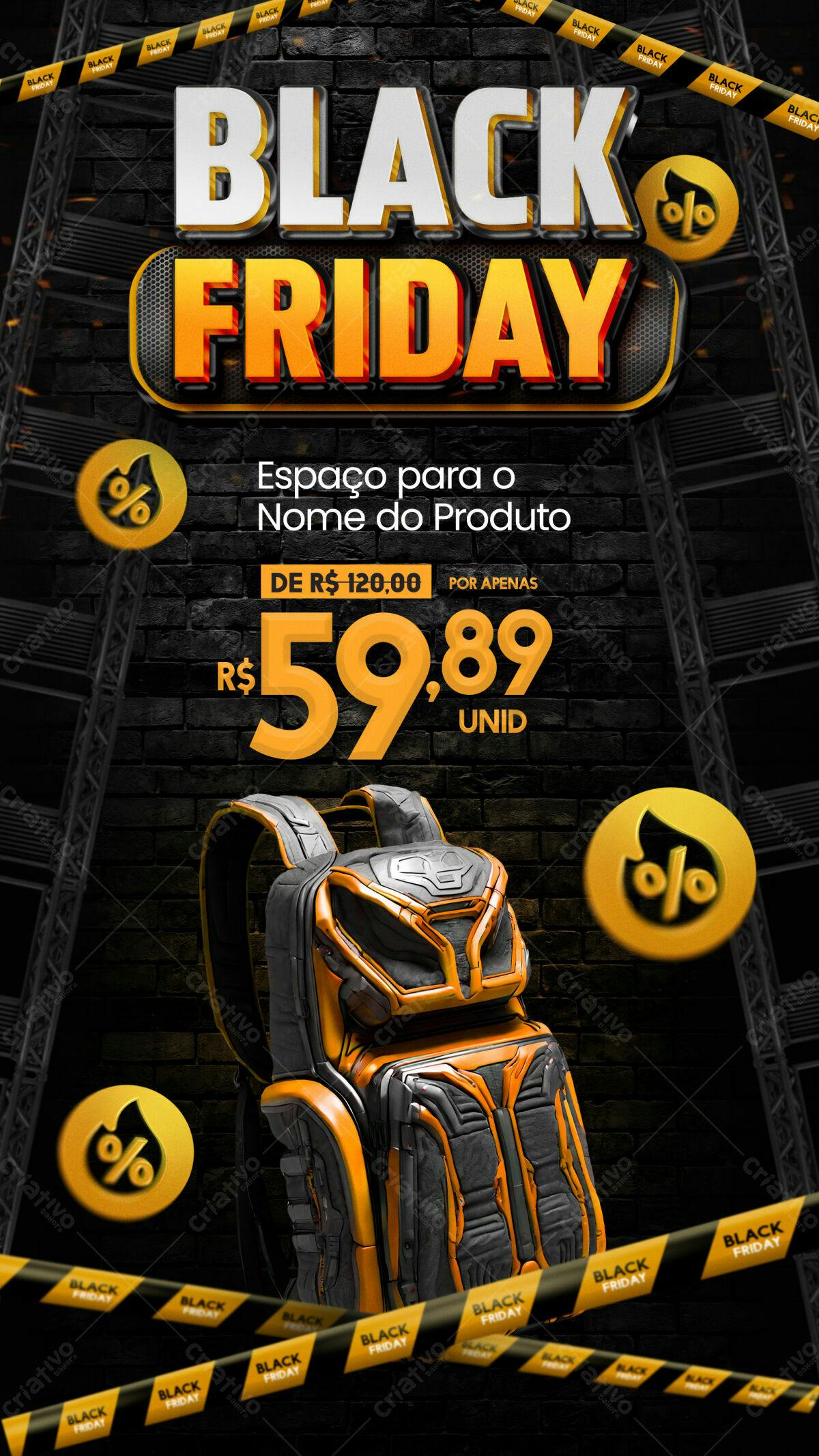 Flyer Black Friday com Mochila Gamer PSD Editável