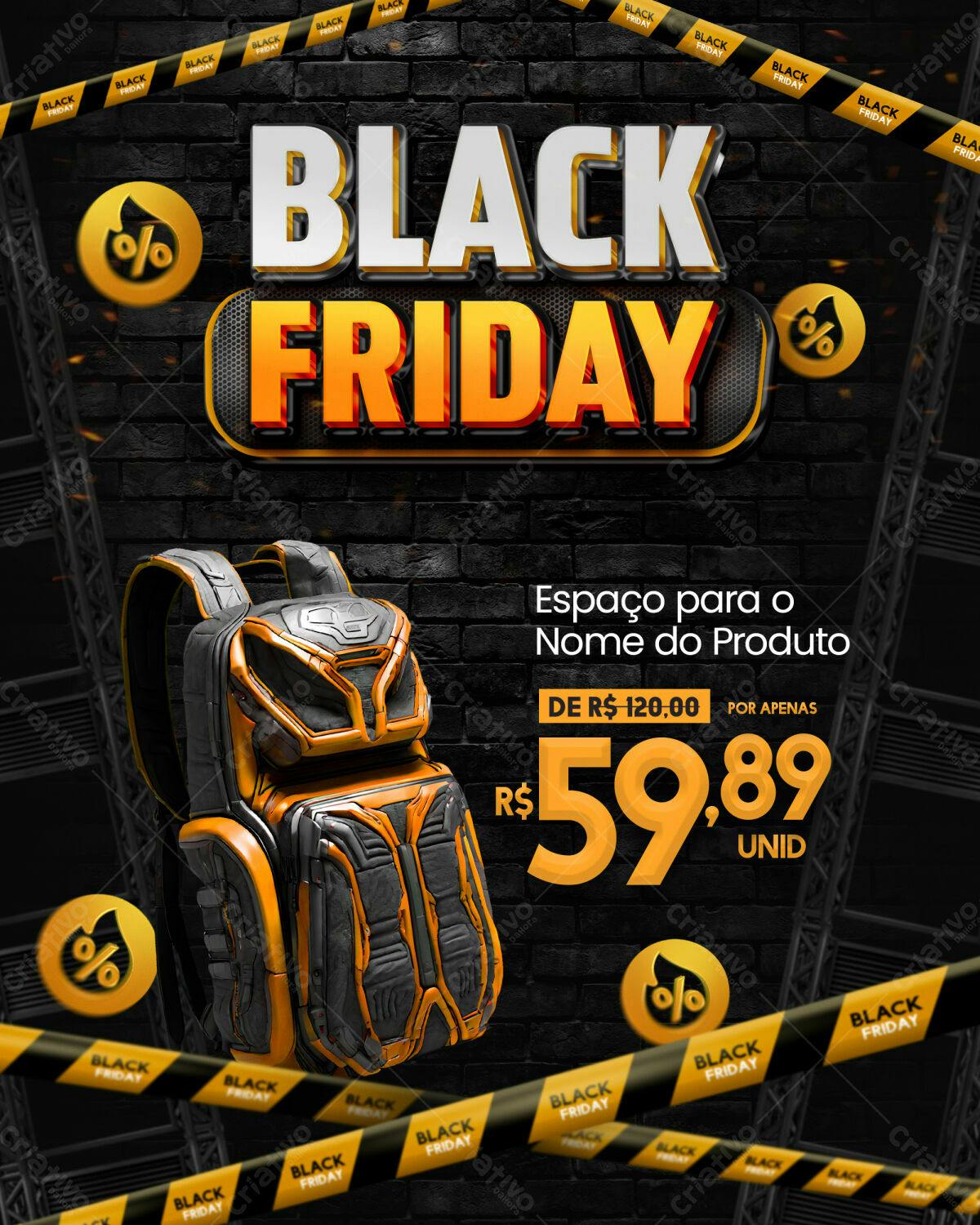 Flyer Black Friday com Mochila Gamer PSD Editável