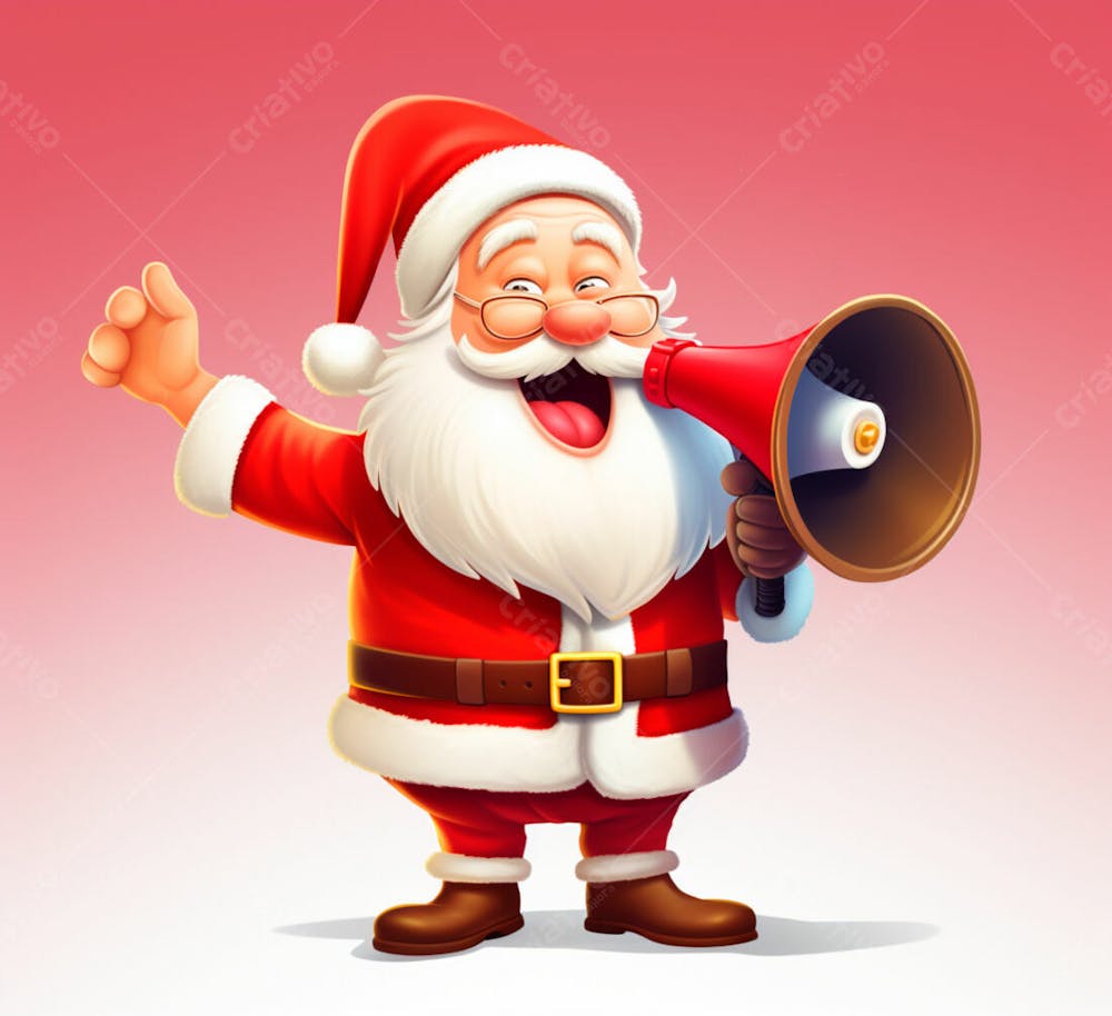 Cartoon Do Papai Noel Com Um Megafone 3D 1