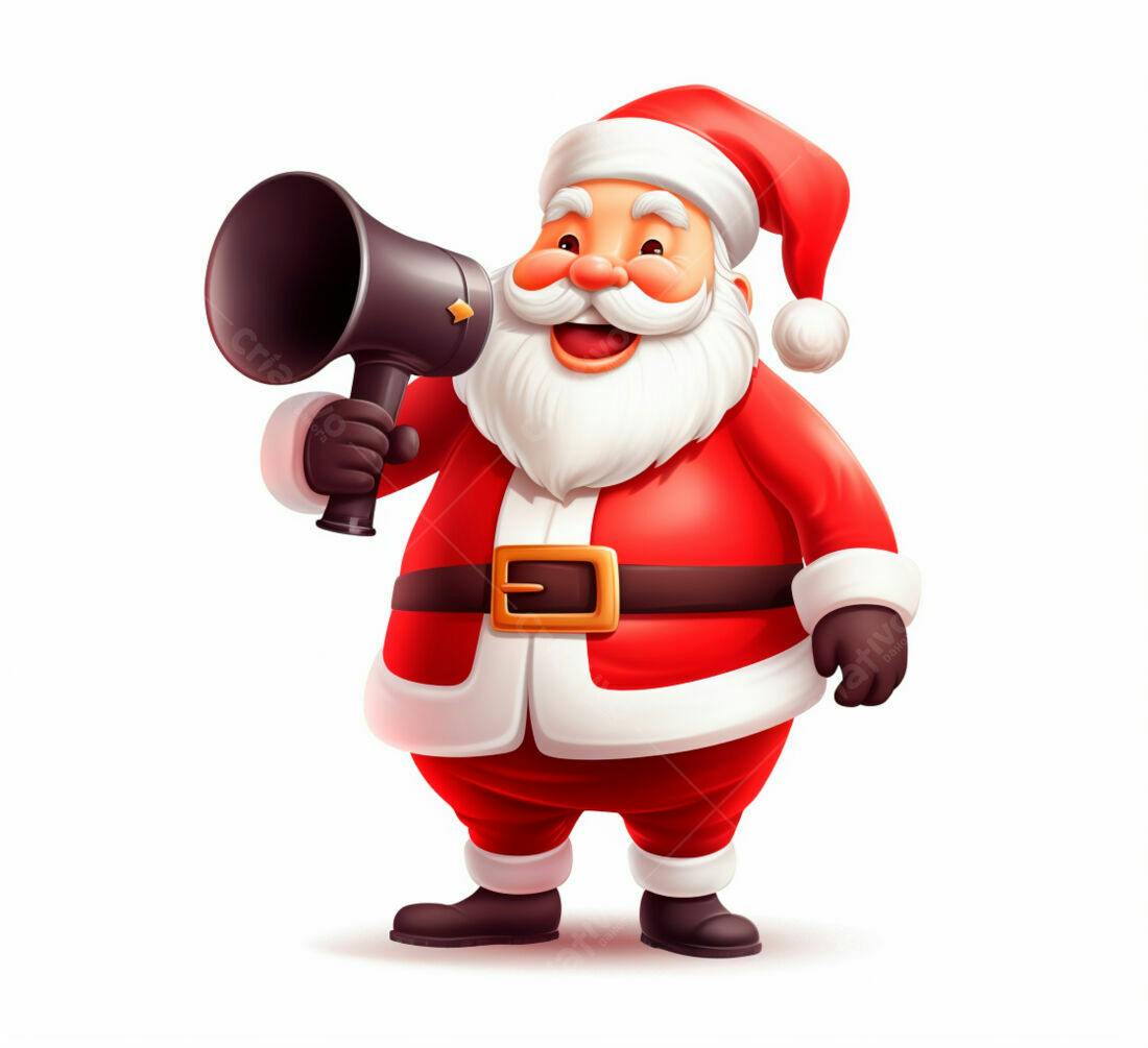 Papai Noel com megafone anúncio Natal