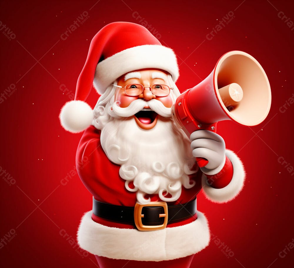 Cartoon Do Papai Noel Com Um Megafone 3D 5