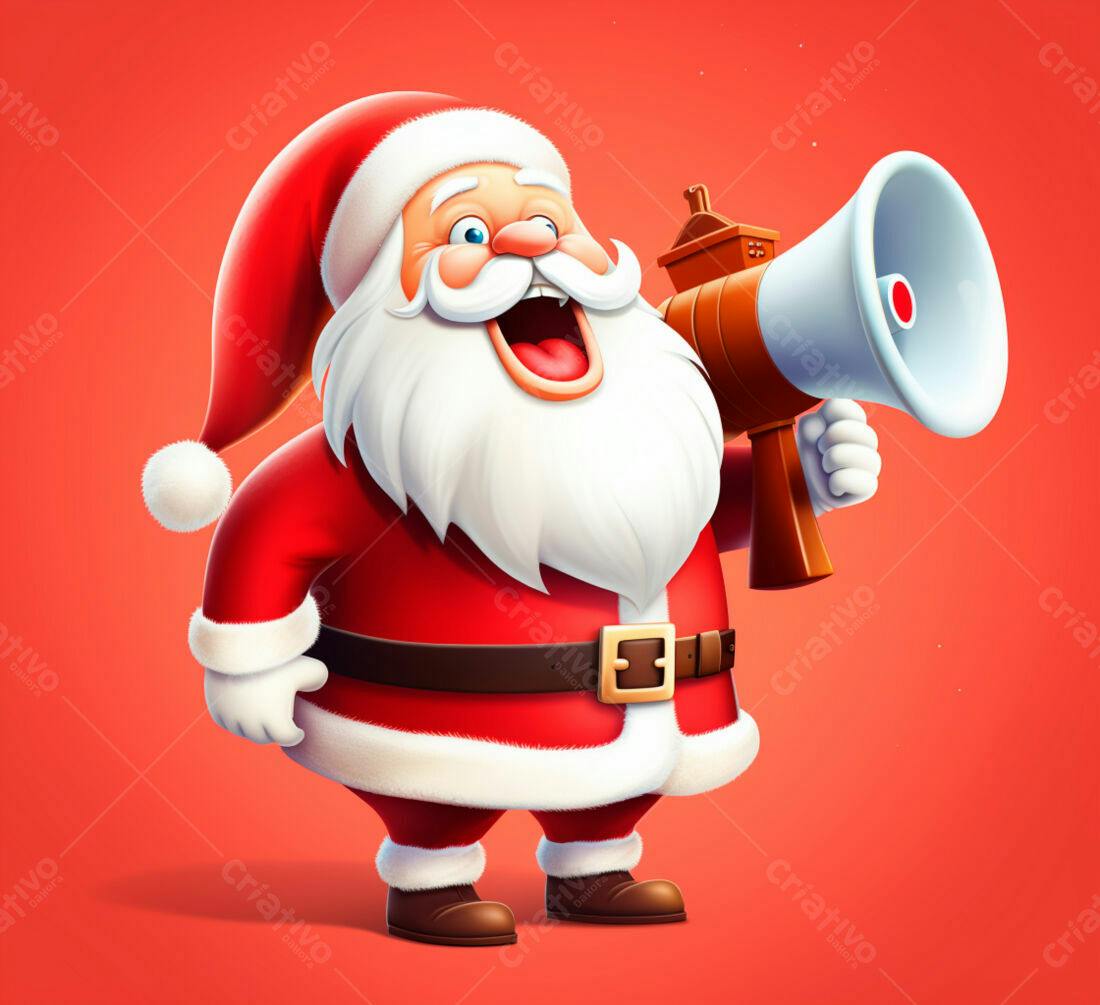 Papai Noel alegre com megafone Natal
