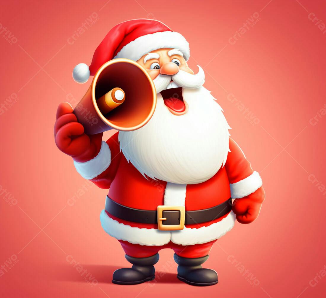 Papai Noel com megafone anúncio Natal