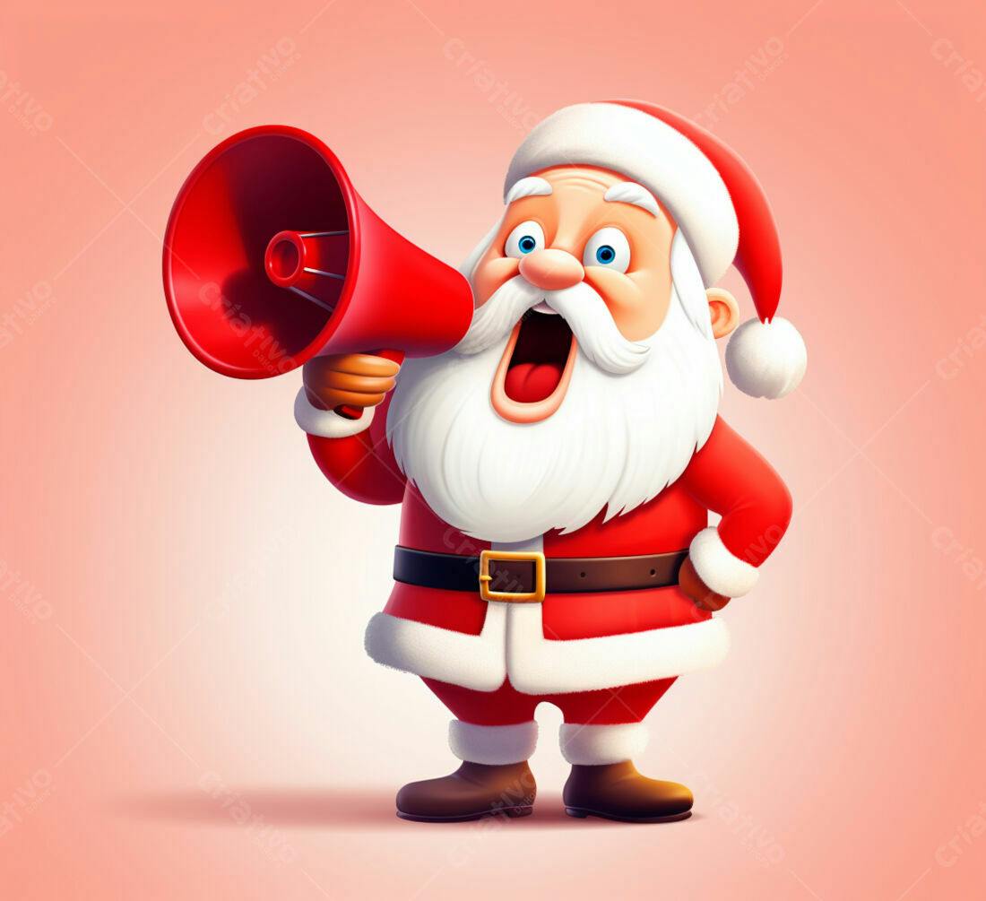 Papai Noel com megafone anunciando Natal
