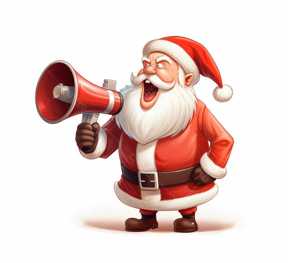Papai Noel com megafone anúncio Natal