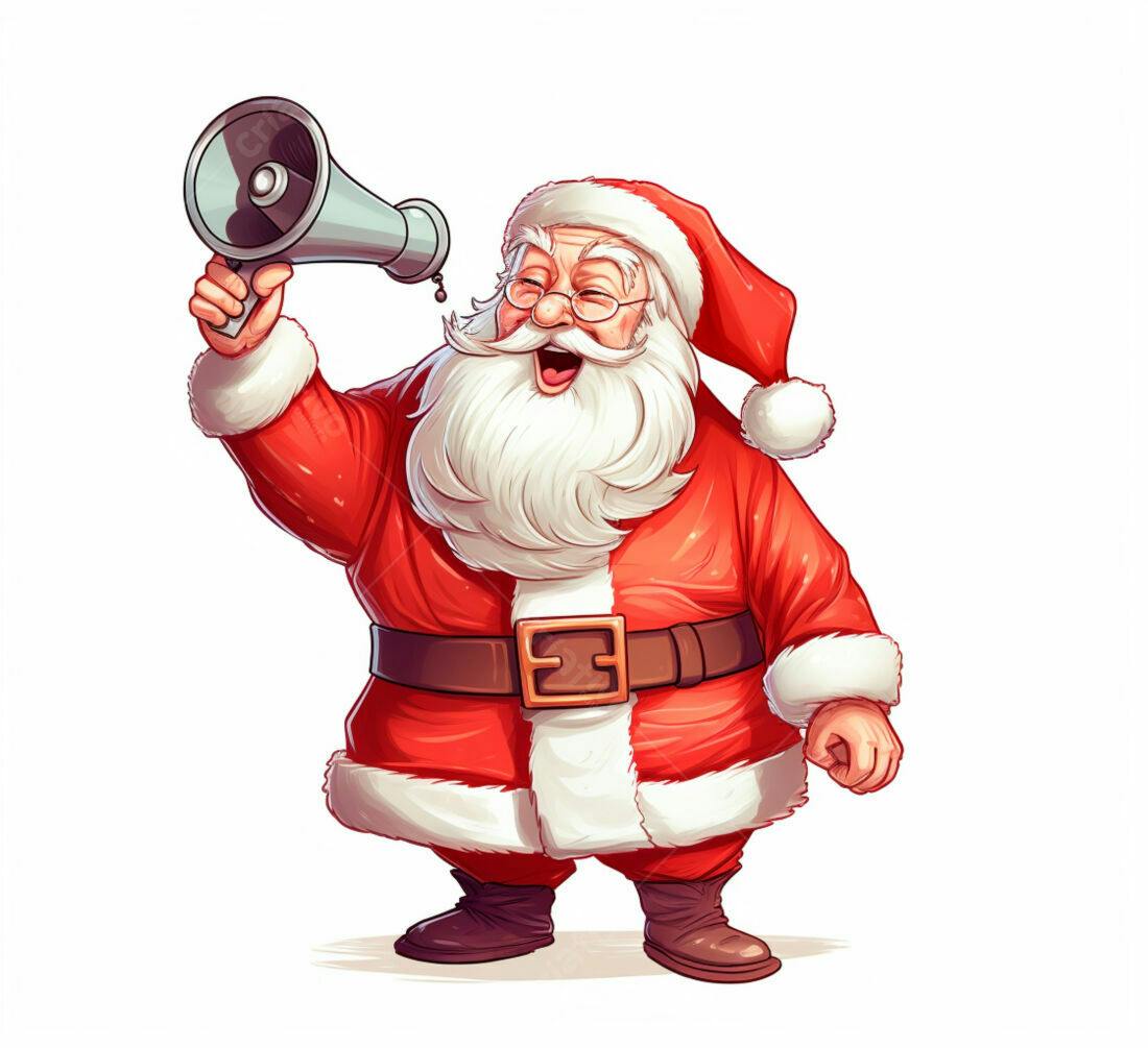 Papai Noel alegre com megafone Natal