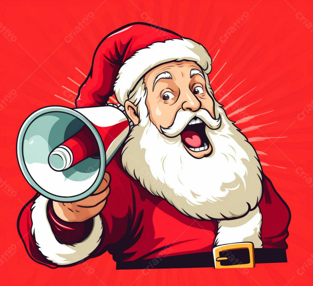 Papai Noel com megafone anúncio Natal