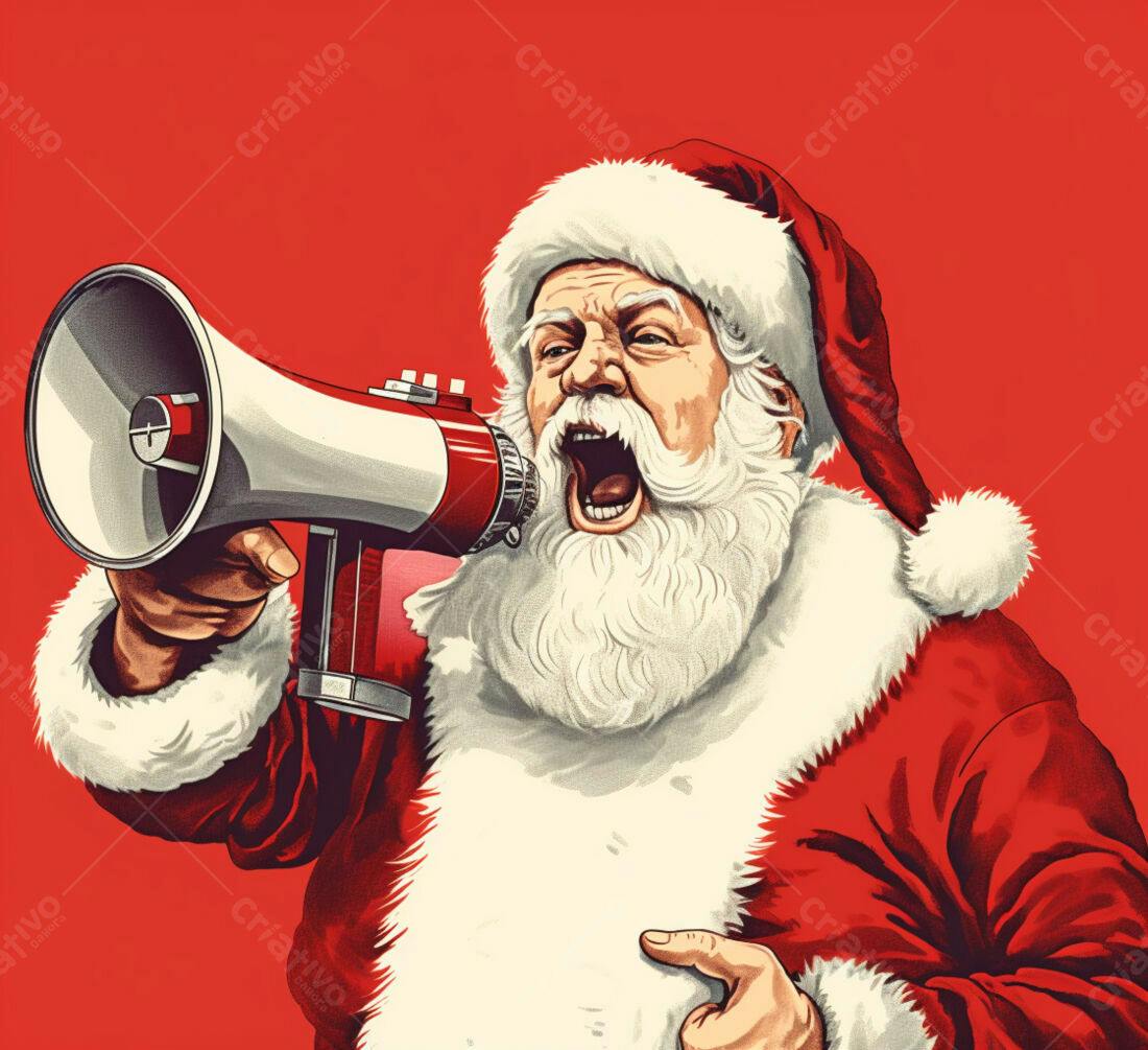 Papai Noel com megafone anúncio Natal