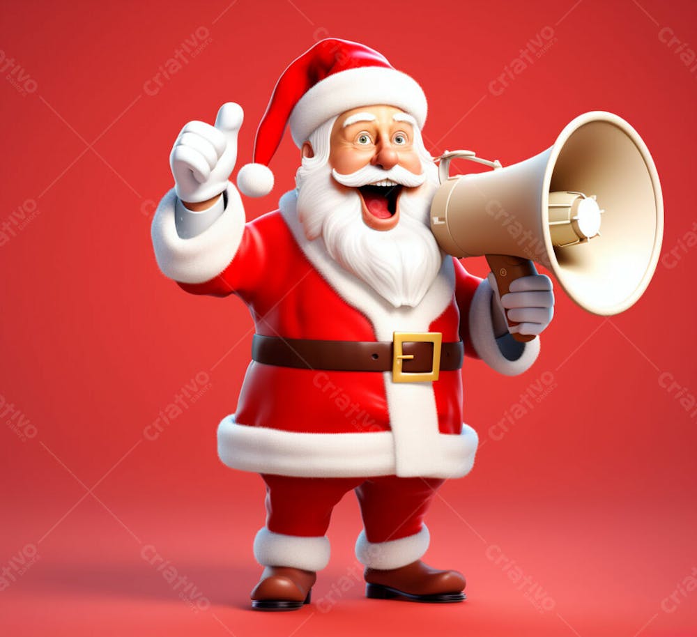 Cartoon Do Papai Noel Com Um Megafone 3D 17
