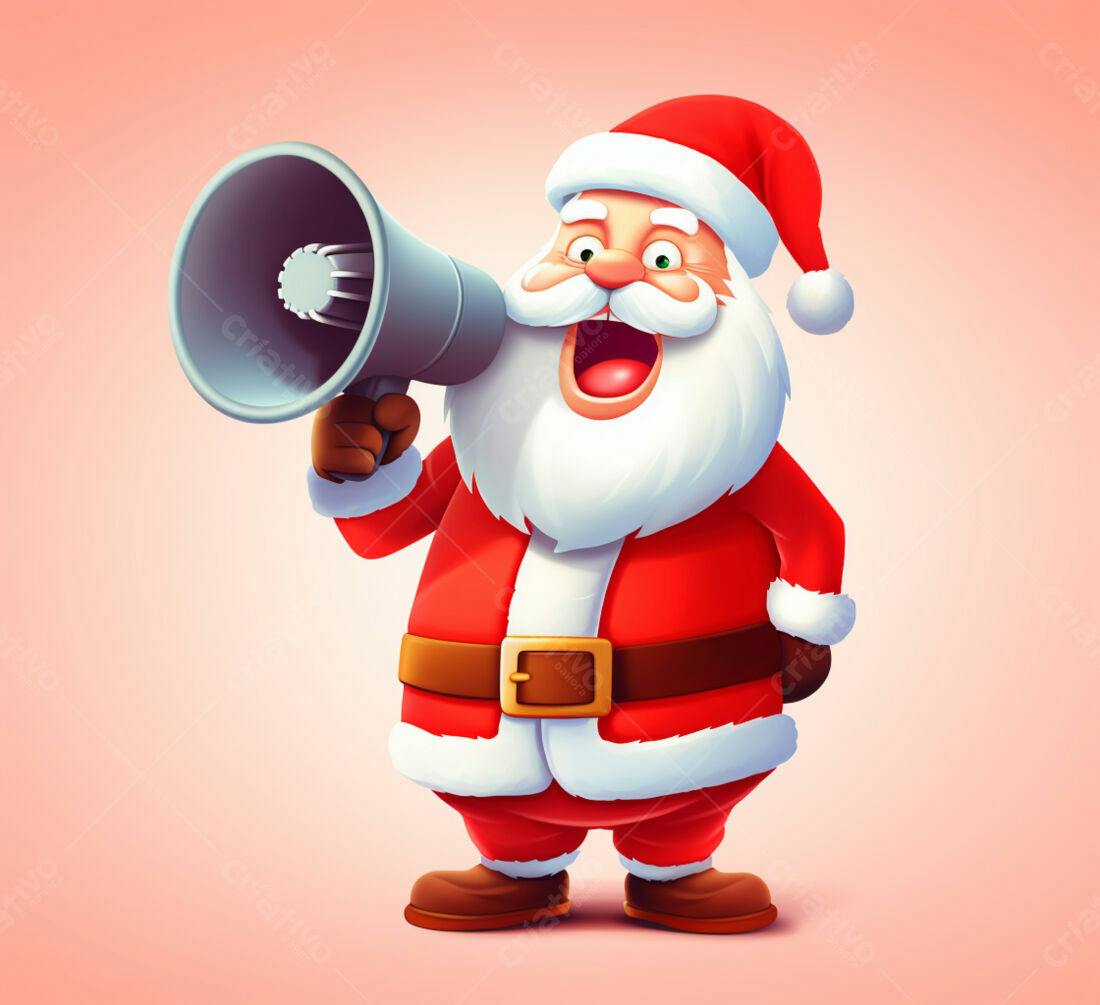 Papai Noel com megafone anúncio Natal