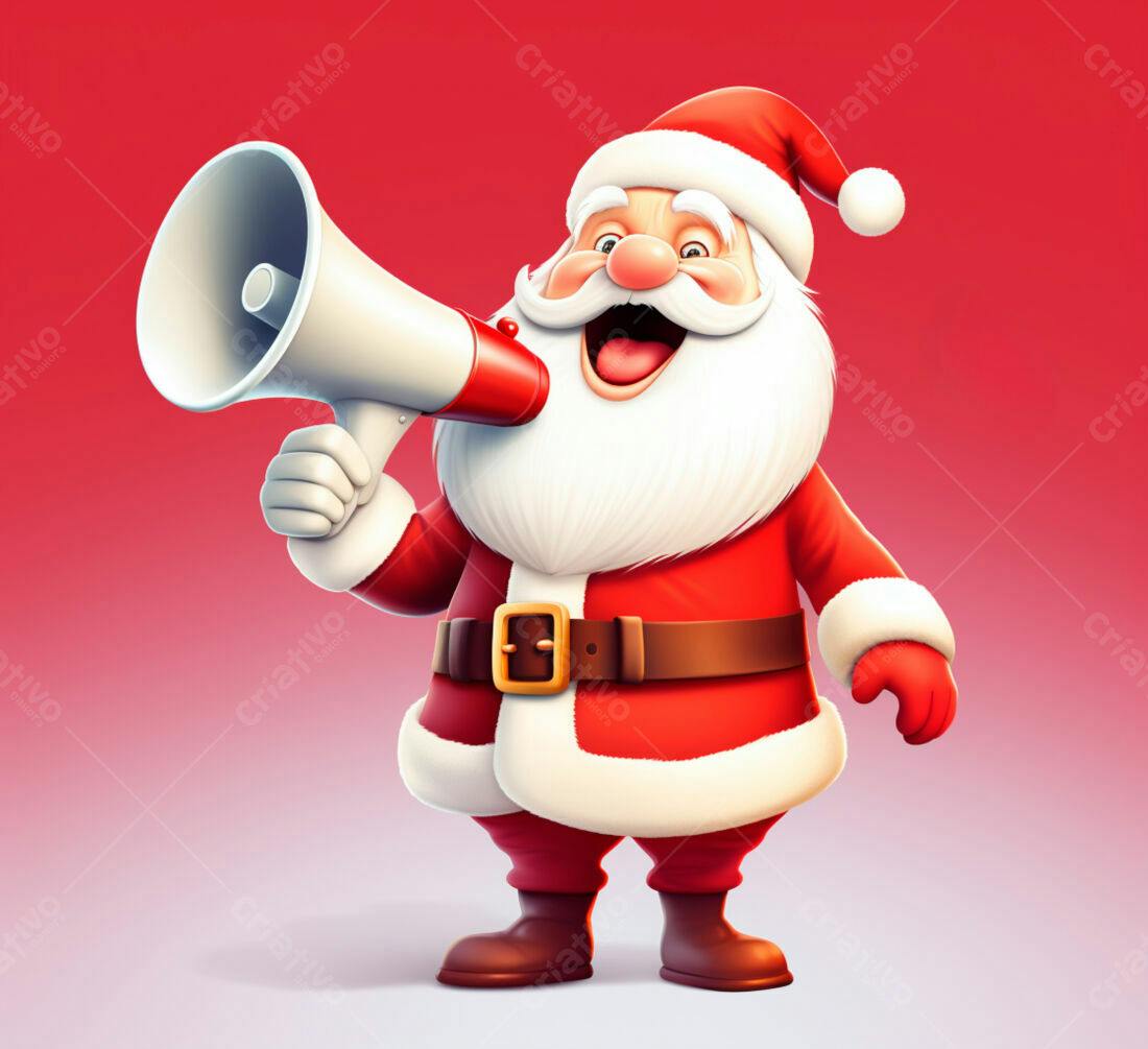 Papai Noel com megafone anúncio Natal