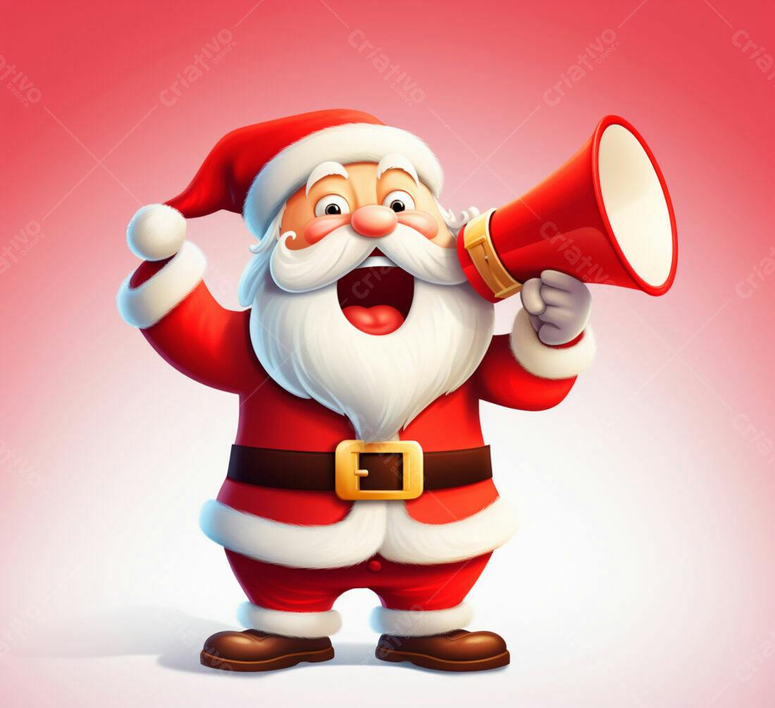 Papai Noel alegre com megafone Natal