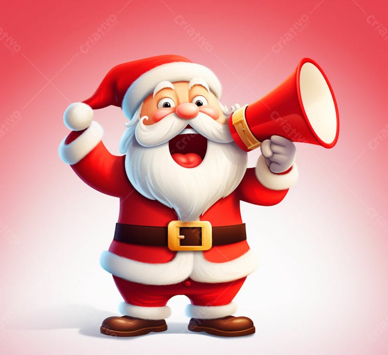 Cartoon do papai noel com um megafone 3d 23