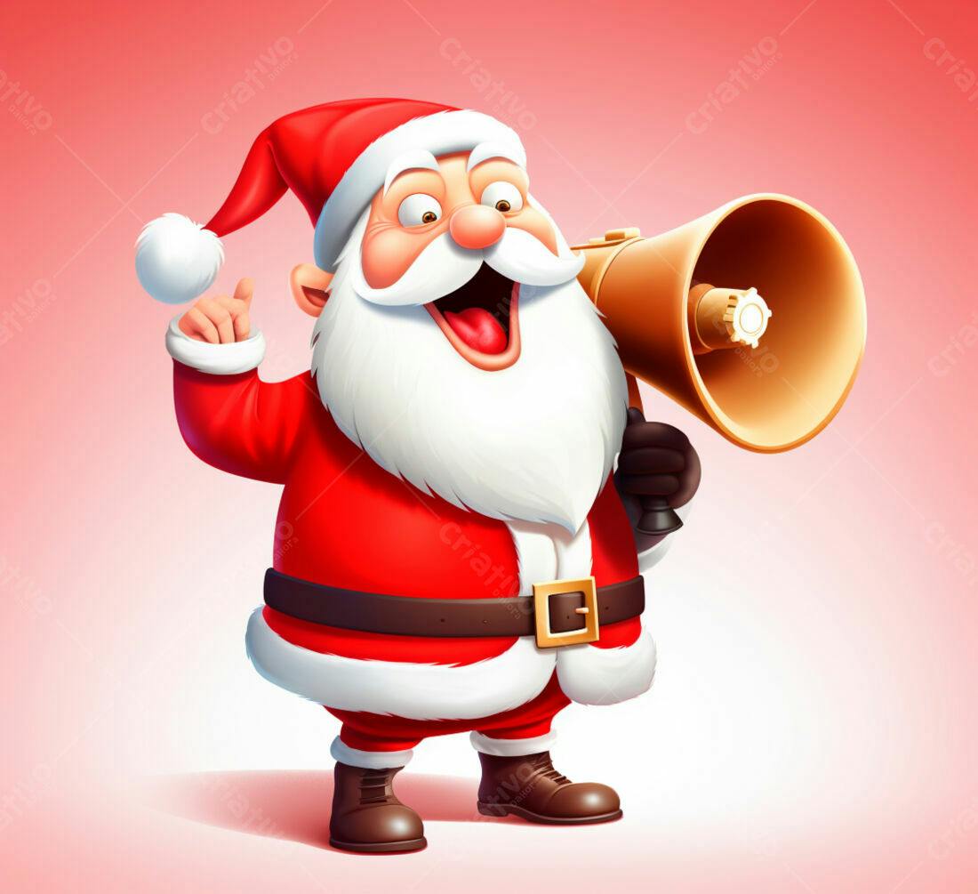 Papai Noel com megafone anunciando Natal