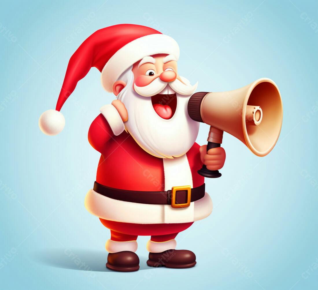 Papai Noel com megafone anúncio Natal