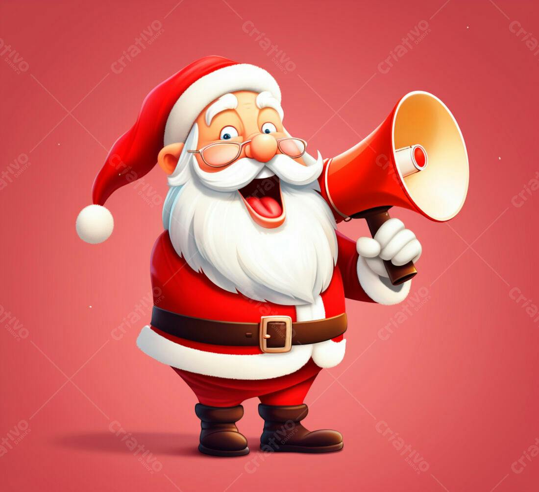 Papai Noel com megafone anúncio Natal