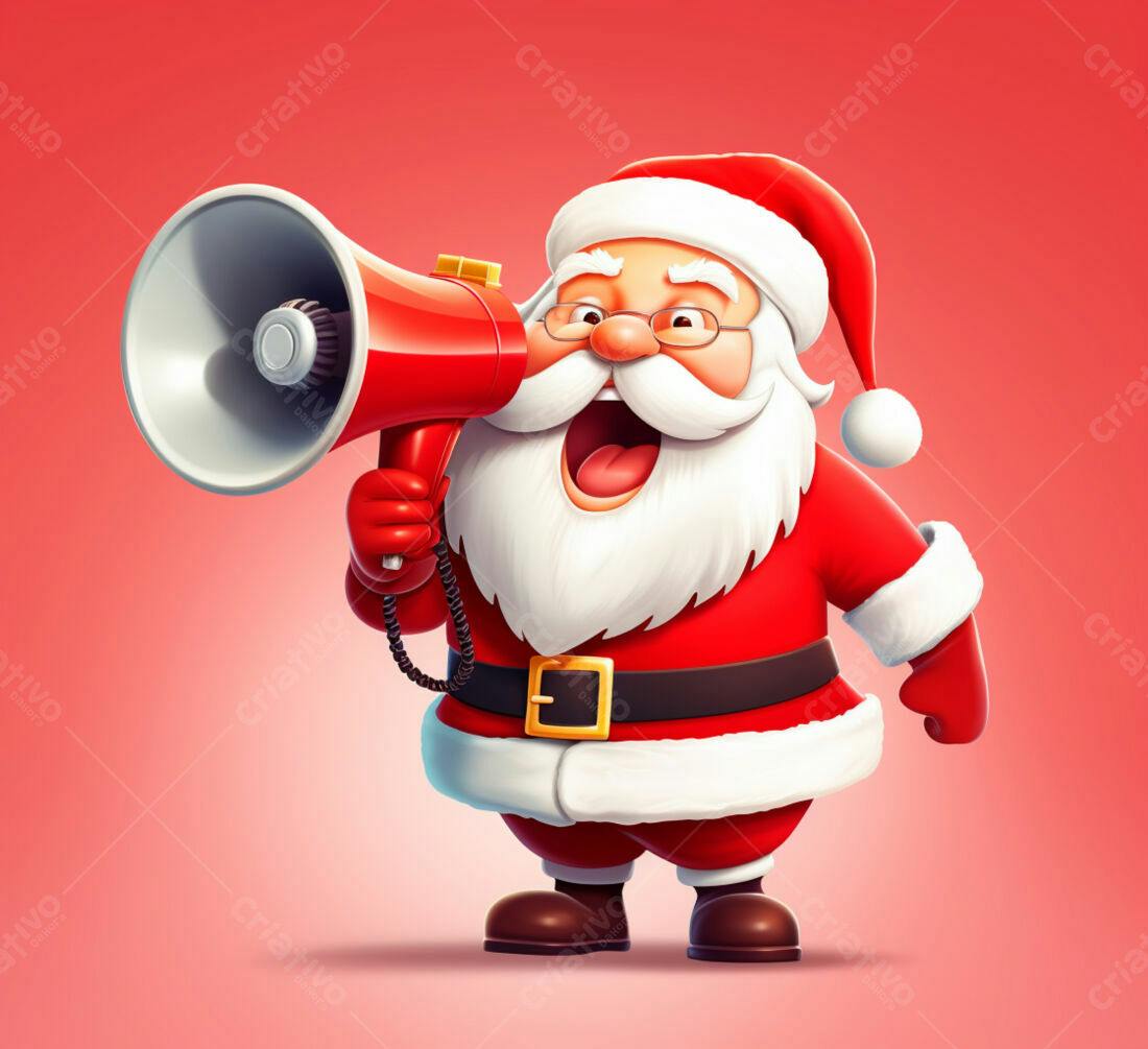 Papai Noel com megafone anunciando Natal