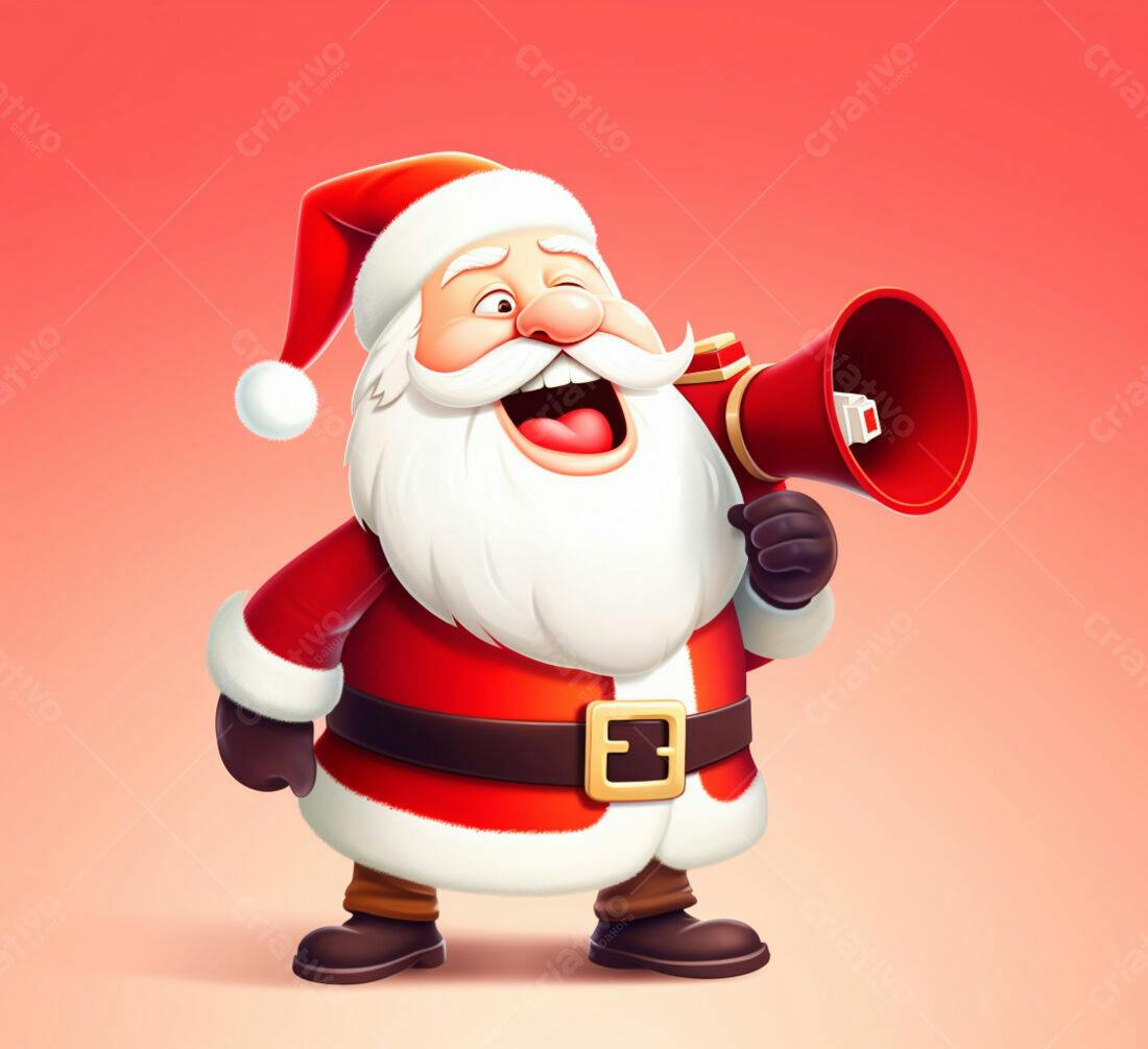 Papai Noel alegre anunciando Natal com megafone