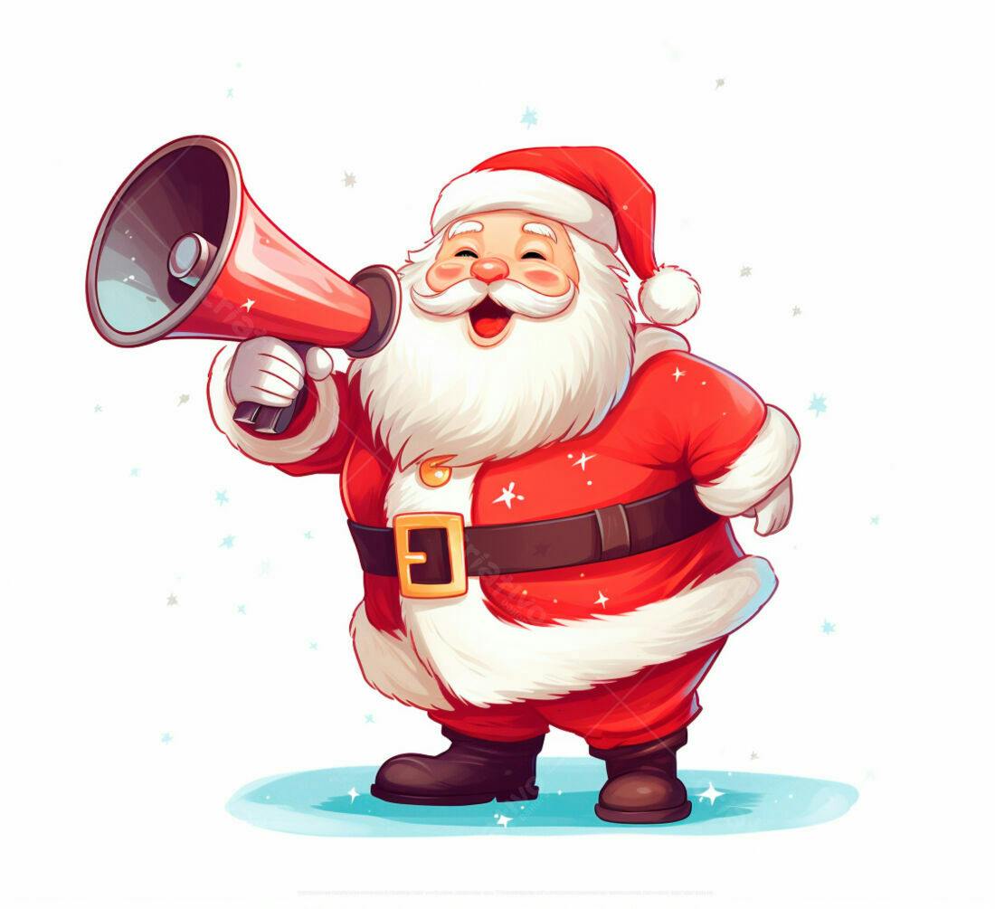 Papai Noel alegre com megafone Natal