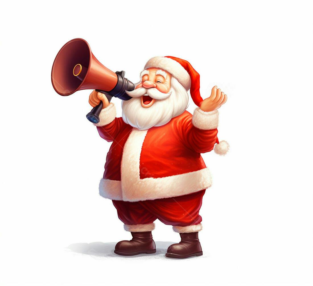 Papai Noel alegre usando megafone Natal