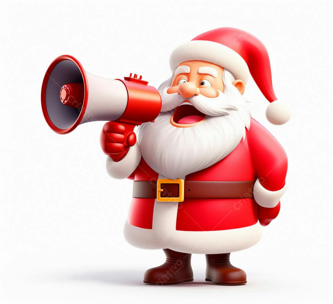 Papai Noel com megafone anúncio Natal