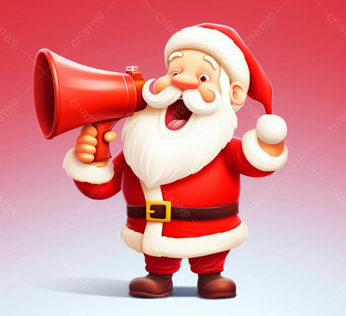 Papai Noel com megafone anunciando Natal