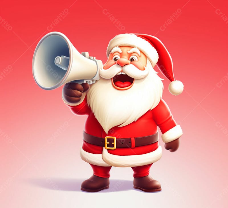 Cartoon do papai noel com um megafone 3d 44