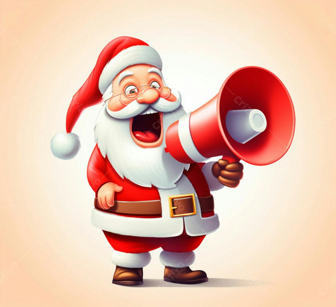 Papai Noel com megafone anúncio natal