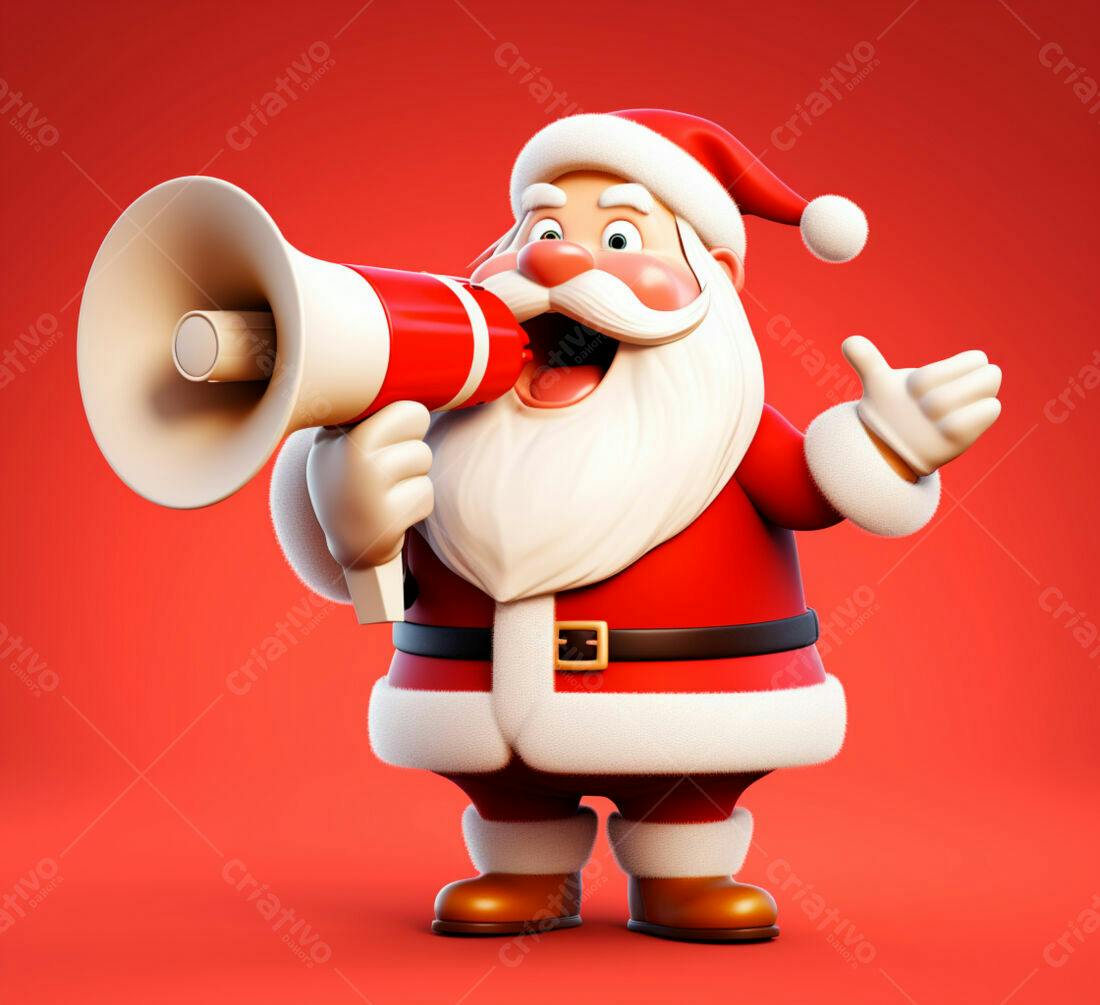 Papai Noel com megafone anúncio natal