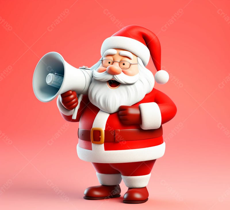 Cartoon do papai noel com um megafone 3d 49